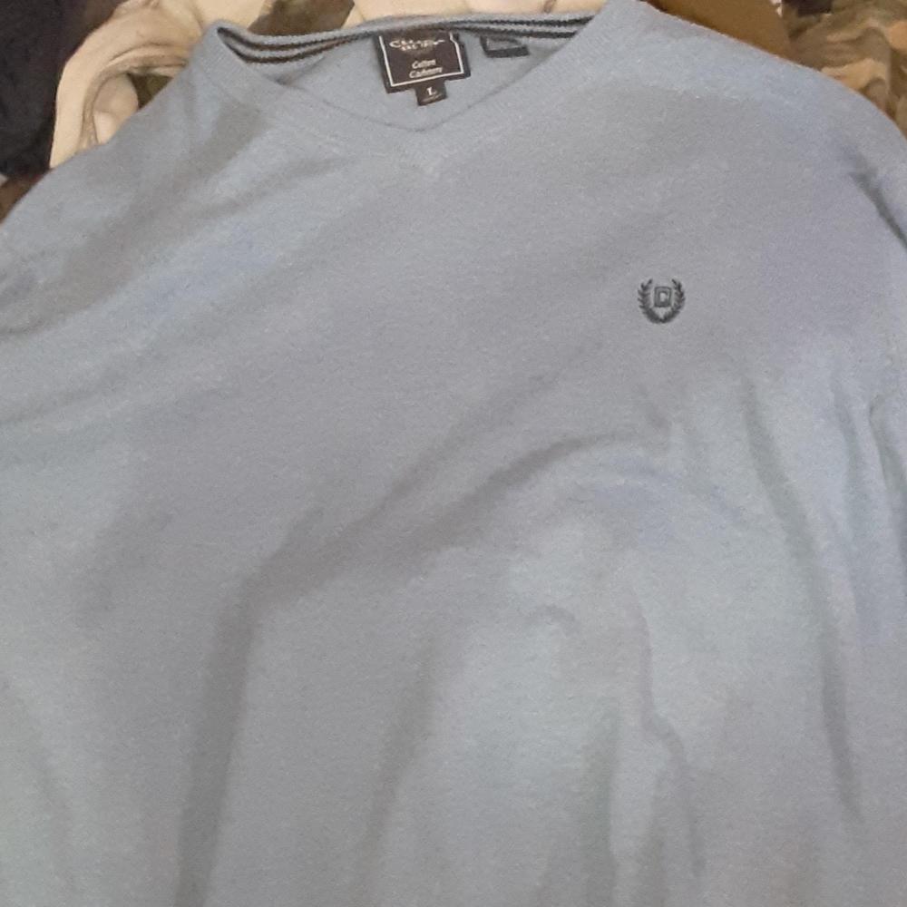 sky blue V neck crew sweater